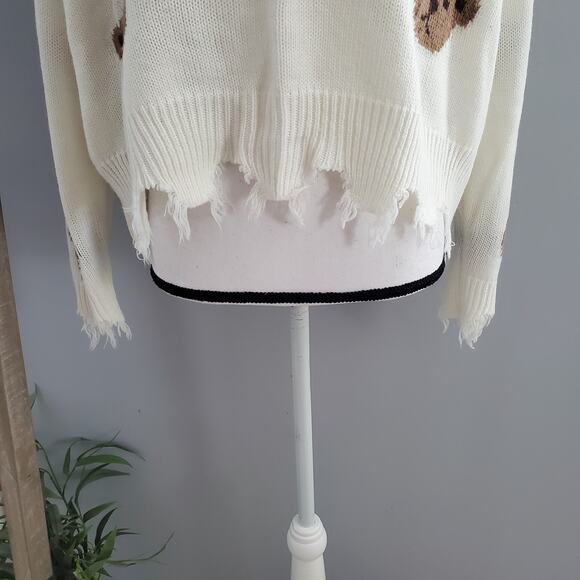 No Comment Frayed Teddy Bear Lightweight Sweater Size L - Picture 6 of 8